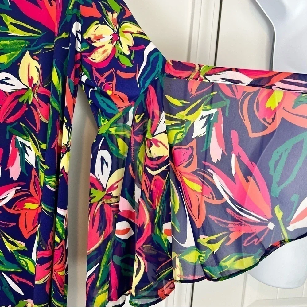 Westport dress womens 1X Floral Tropical Vacation Knee Length Bright Long Sleeve